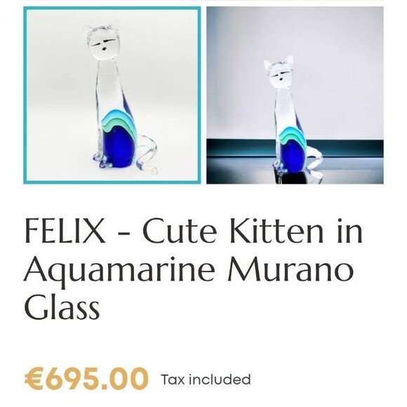 Murano Glass -Felix the Cute Kitten in Aquamarine Murano Glass - Picture 7 of 7